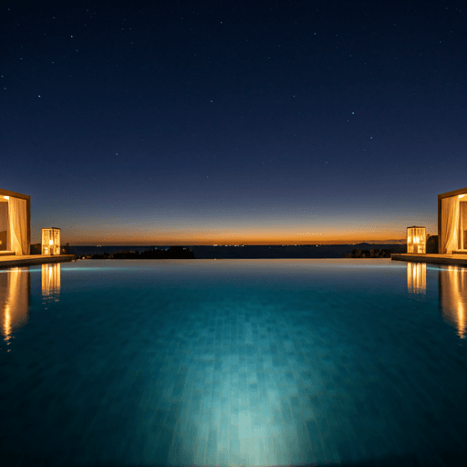 Luxury resort infinity pool at night